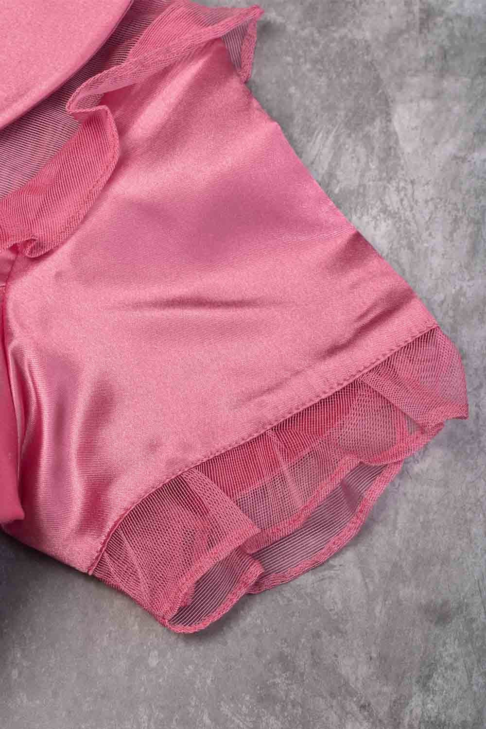 Candy pink satin peter pan blouse with net frill detailing - Mix and Match Saree blouse