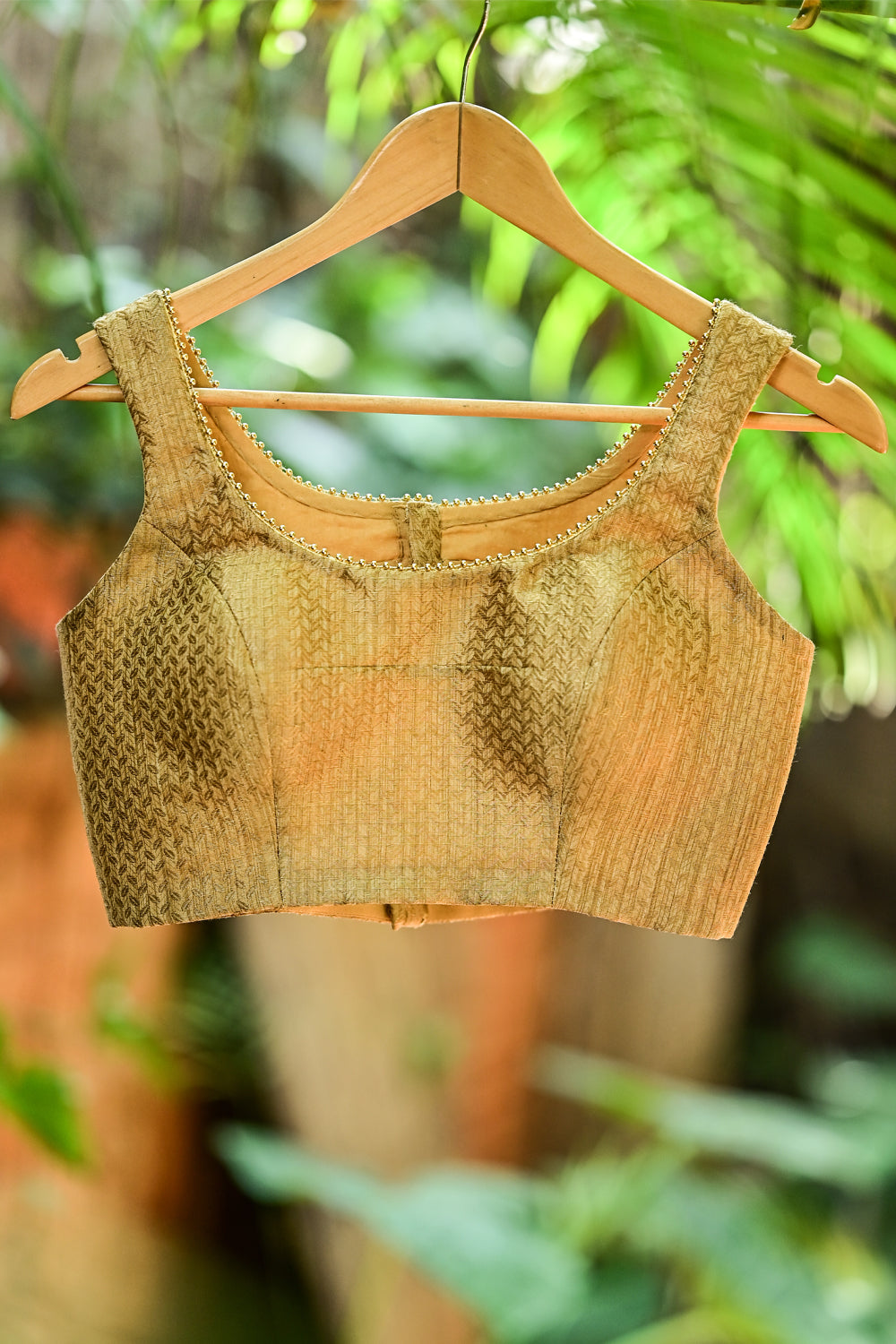 Gold Brocade U neck  sleeveless blouse