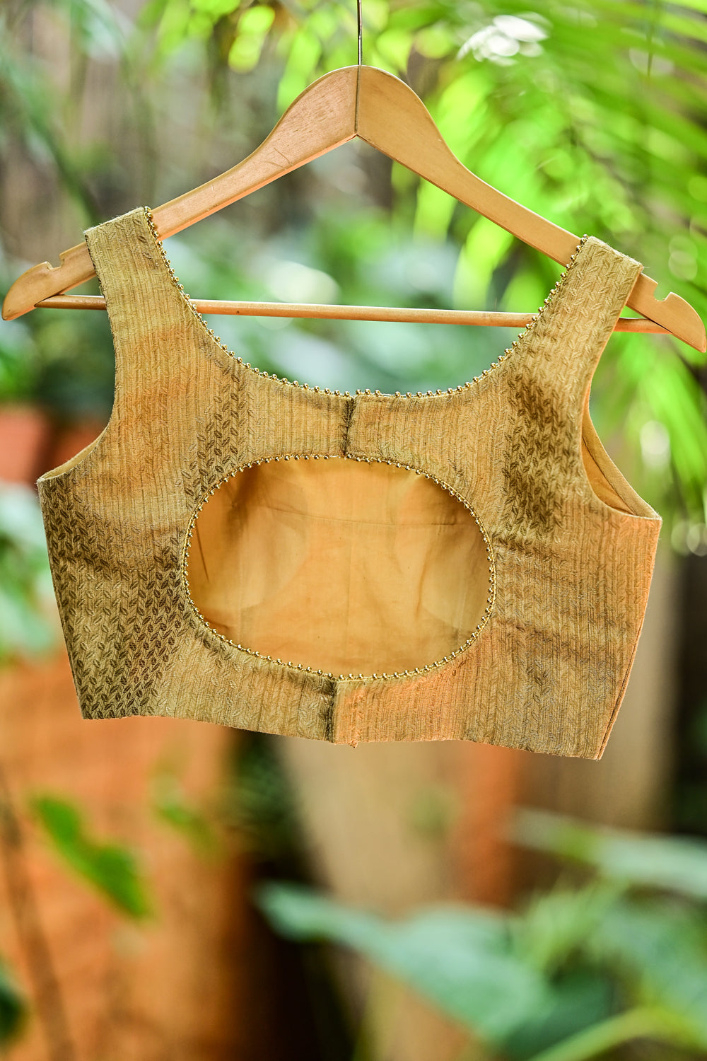 Gold Brocade U neck  sleeveless blouse