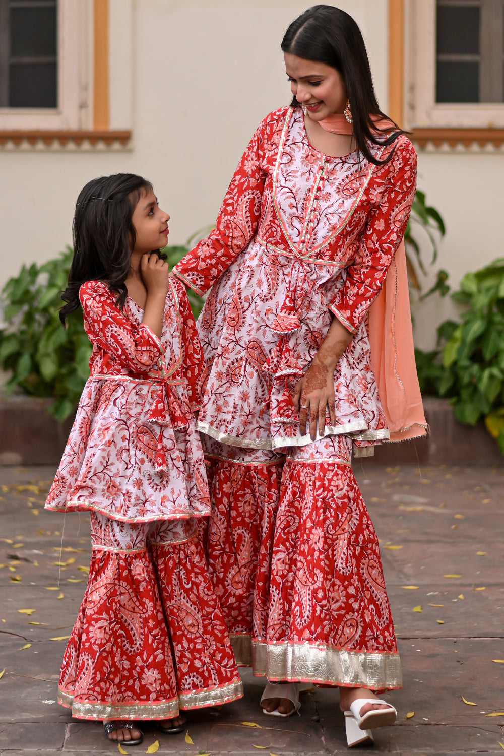 Girl Kid 3 Piece Sharara Set in Hand Block Print Pure Cotton | Made To Order