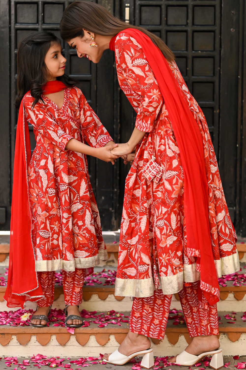 Anarkali Suits : Red georgette floral printed hand work anarkali ...