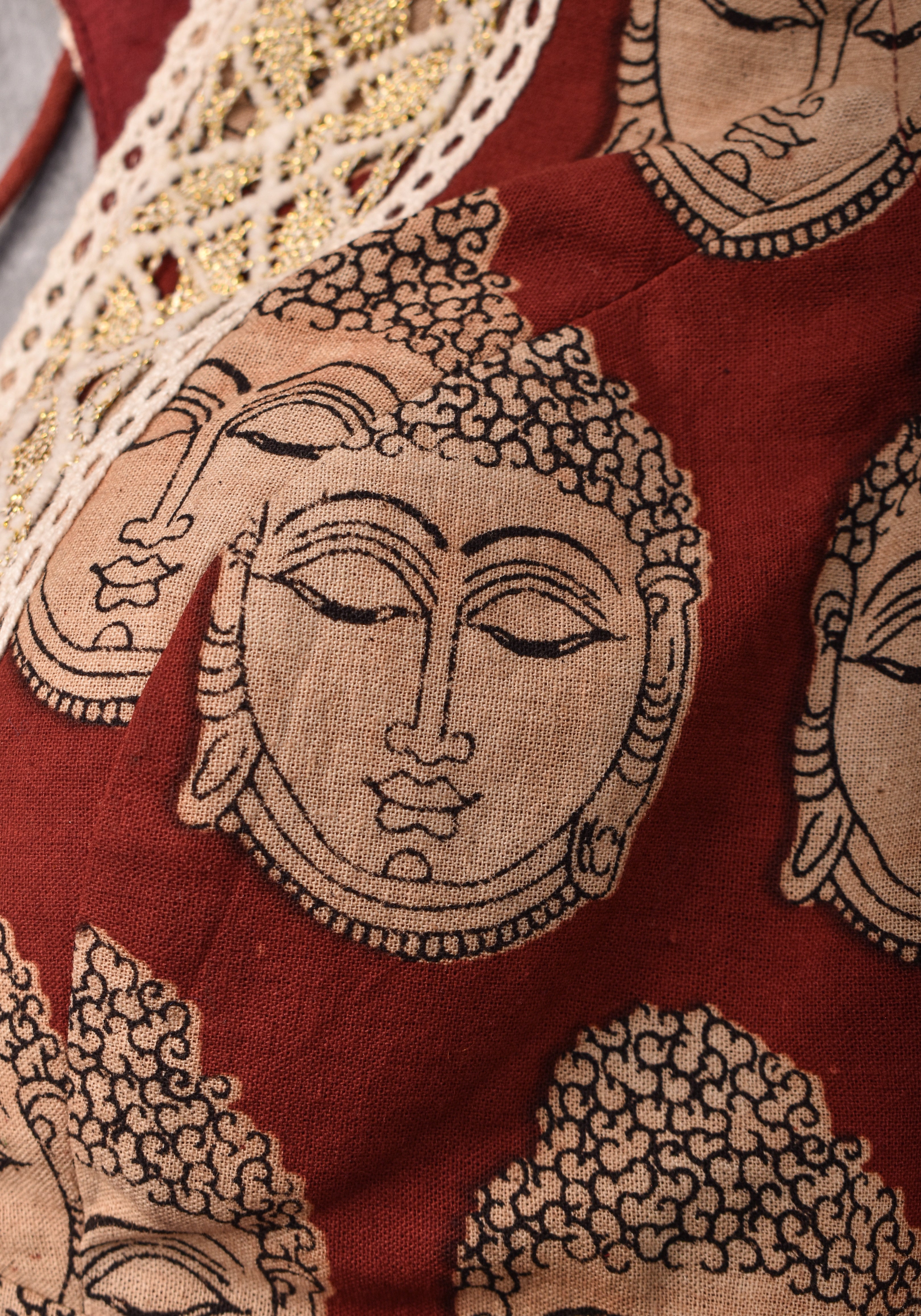 Maroon Kalamkari Printed Cotton V neck blouse