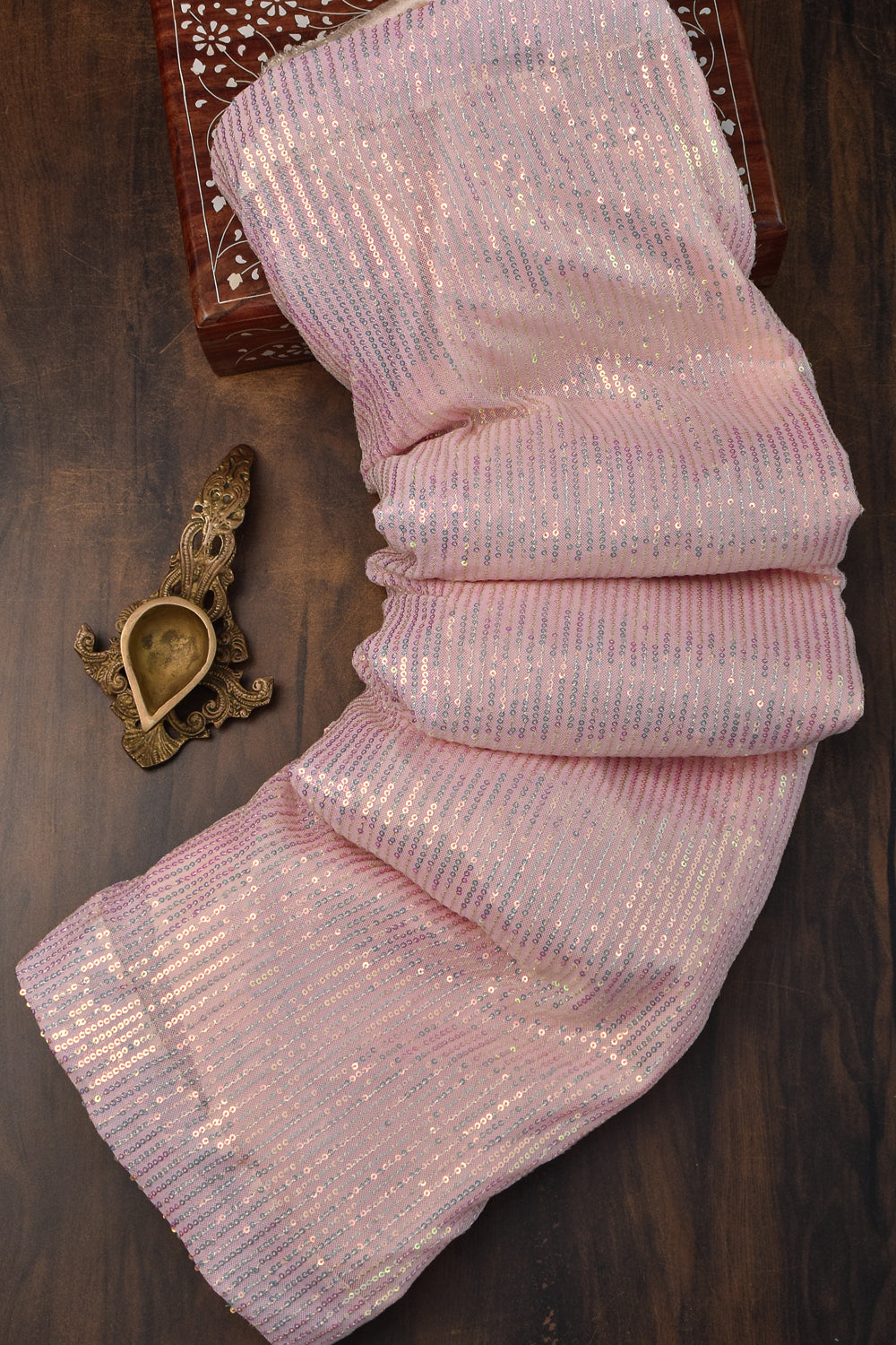 Pearly Pink Sequins Saree in net