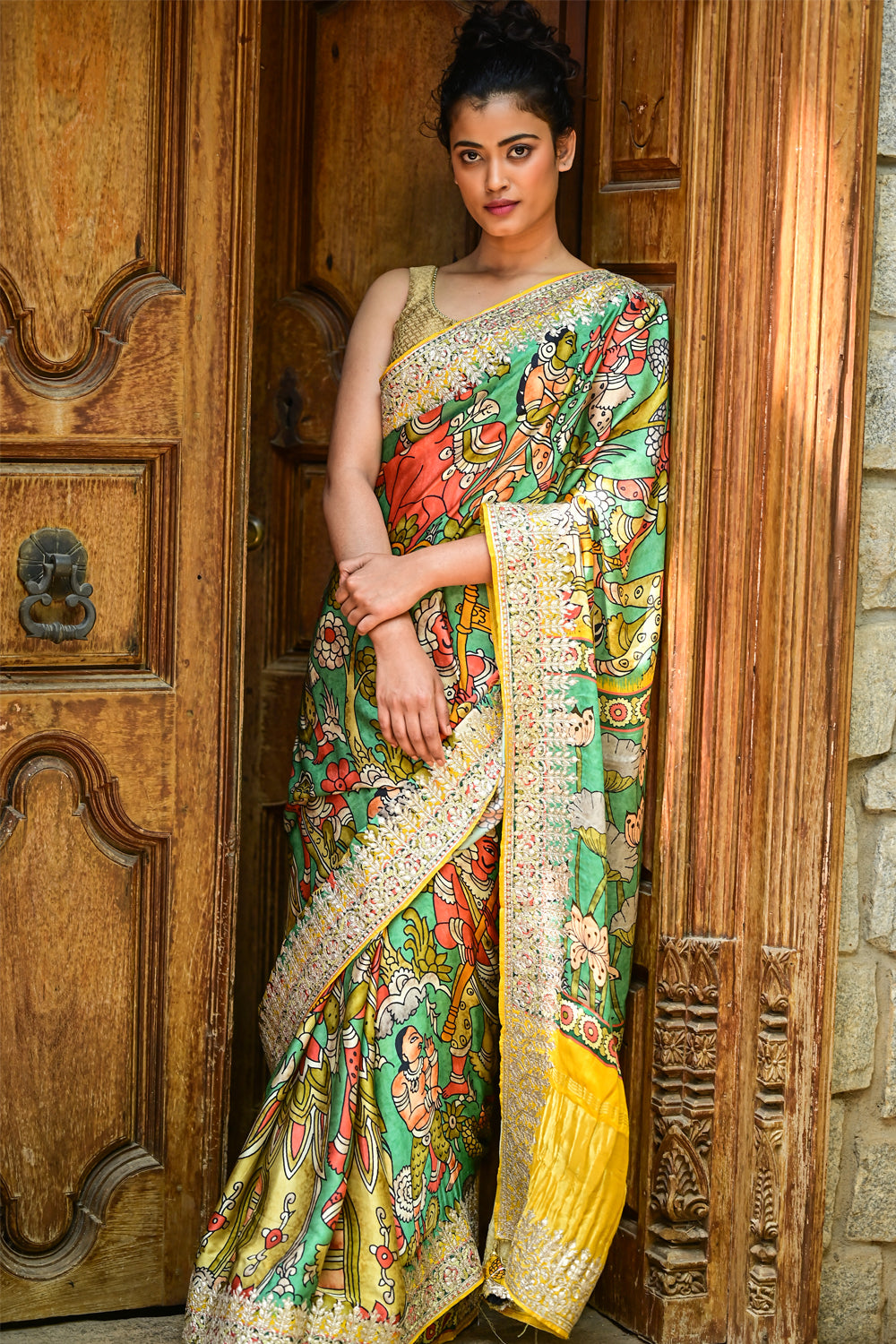 Gajji Silk Saree with Gotta Patti Border and kalamkari Digital Print - PRE-ORDER