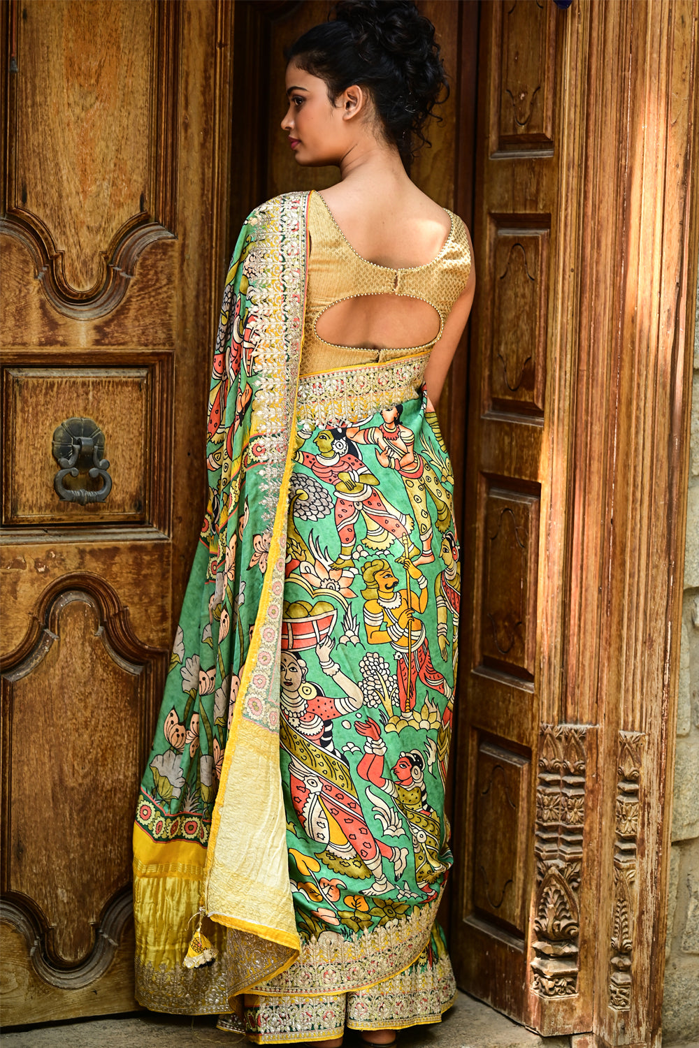 Gajji Silk Saree with Gotta Patti Border and kalamkari Digital Print - PRE-ORDER