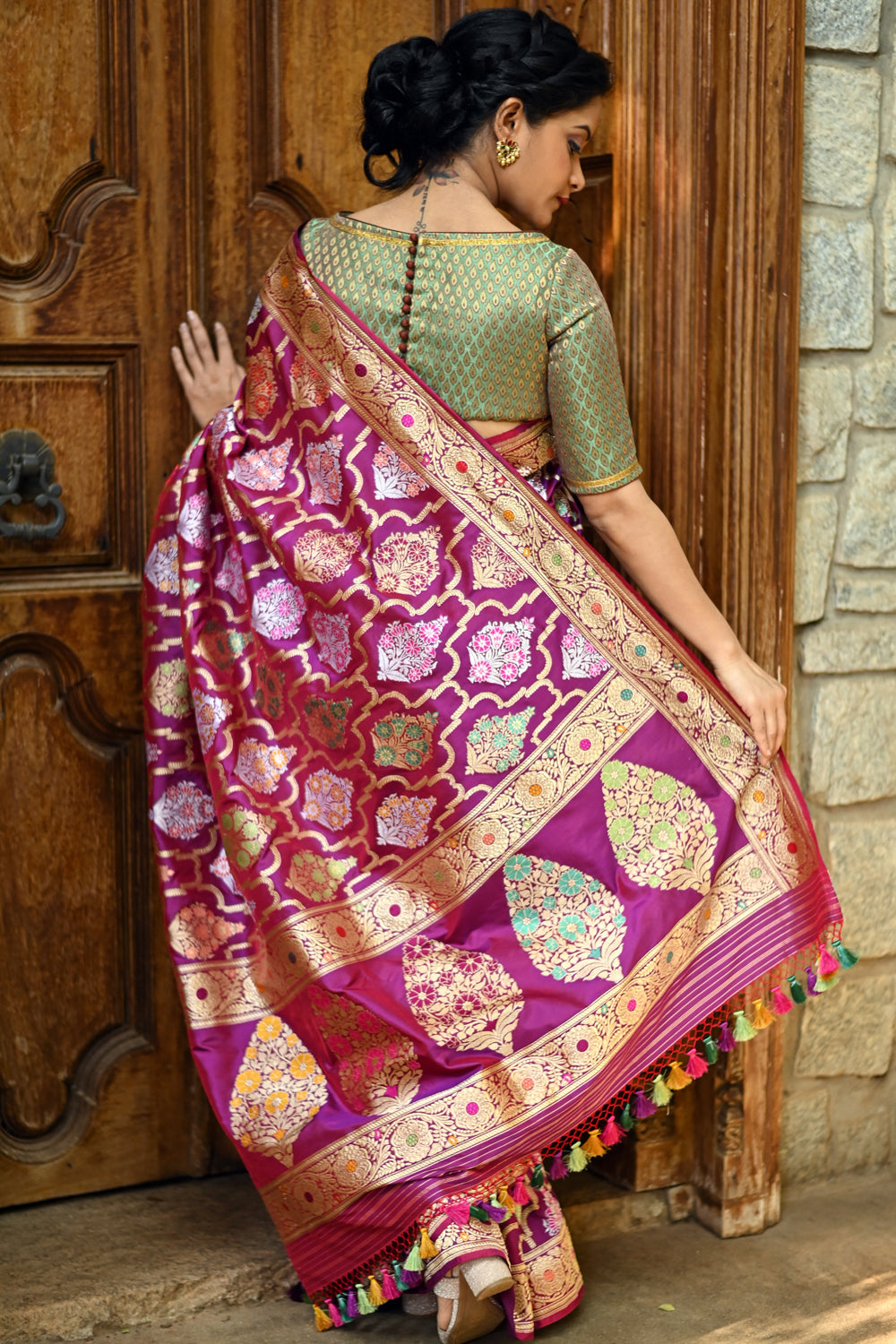 Authentic Kadhuwa Jungla Multicolor Meenakari Jaal Banarasi Silk Saree | SILK MARK CERTIFIED