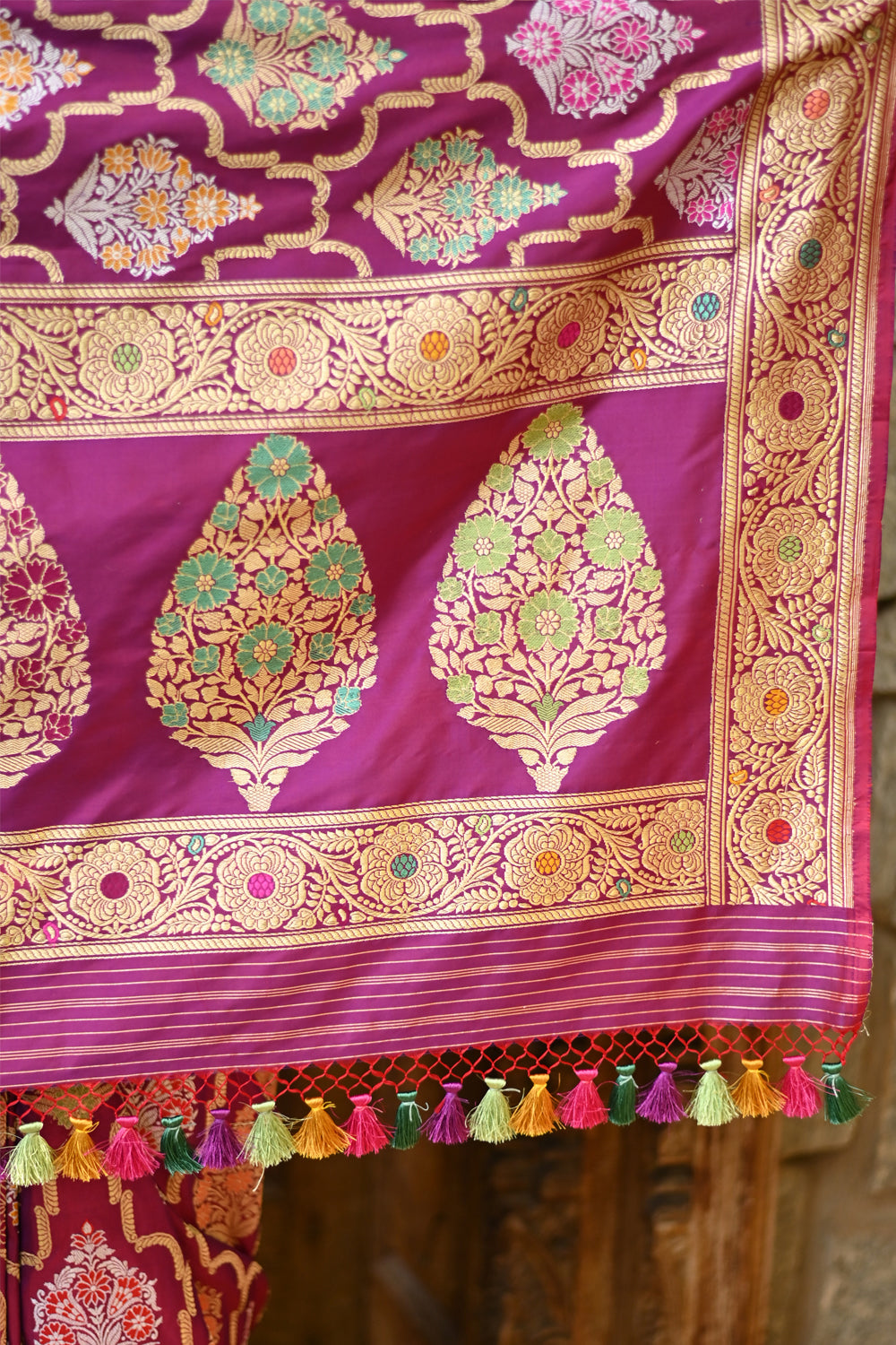 Authentic Kadhuwa Jungla Multicolor Meenakari Jaal Banarasi Silk Saree | SILK MARK CERTIFIED