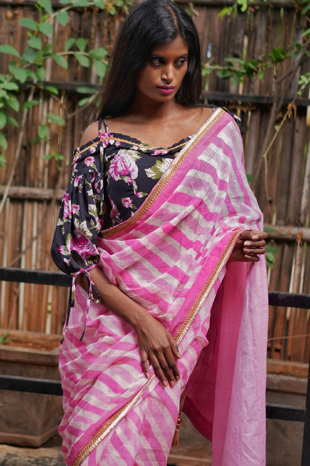 Buy Rose Pink and White Color Silk Saree With Net Blouse Online - SARV01954  | Andaaz Fashion