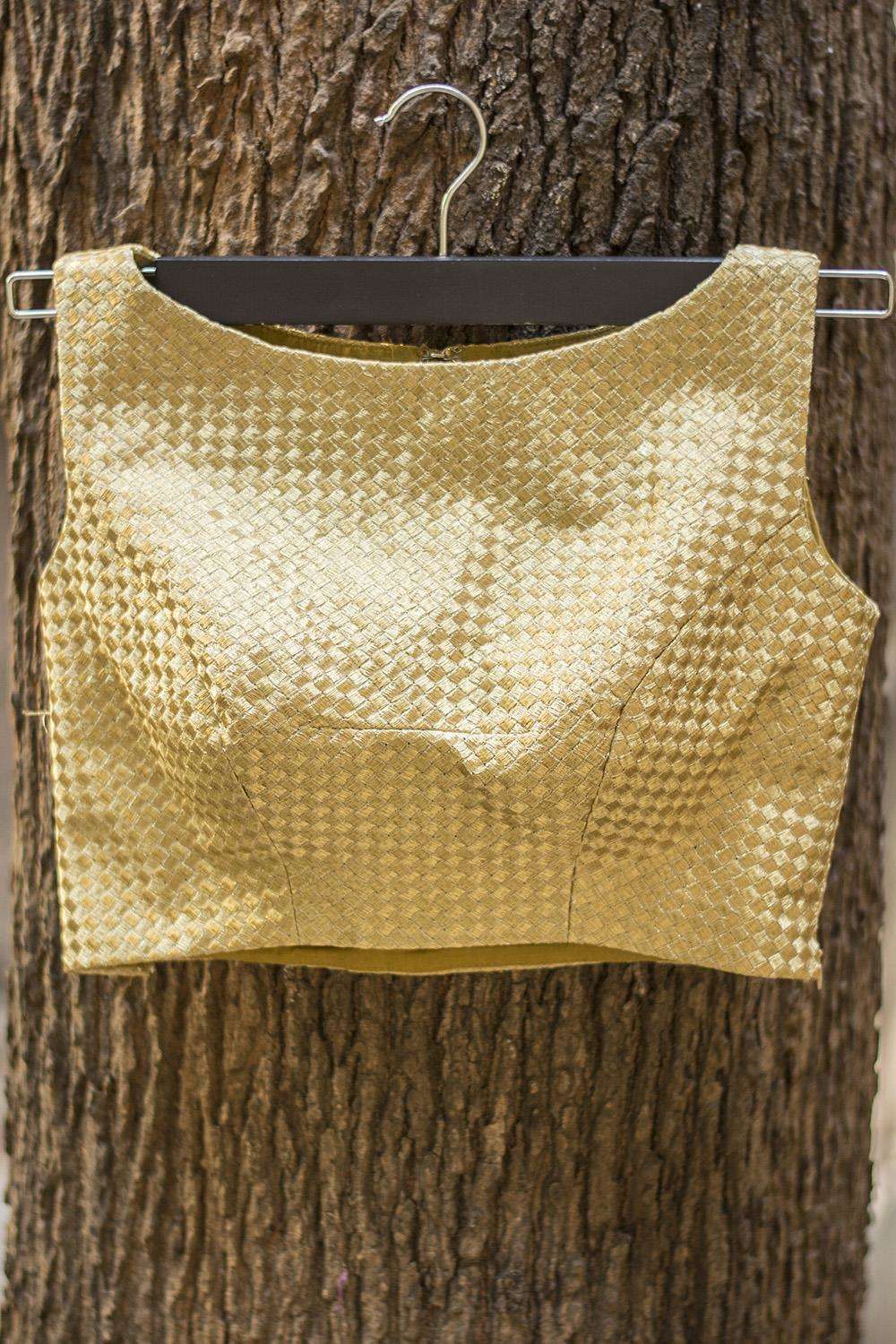 Gold mesh boatneck blouse - House of Blouse