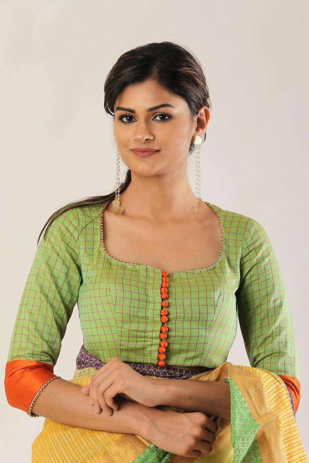lime green chanderi silk wide neck blouse with border detailingblousehouse of blouse 25174405