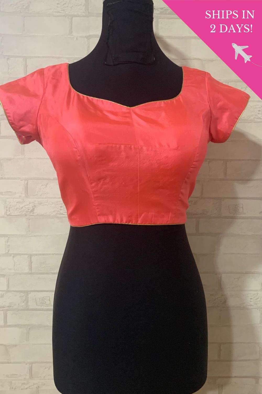 Peach silk blouse with an embroidered sheer back; Size: 40 - House of Blouse