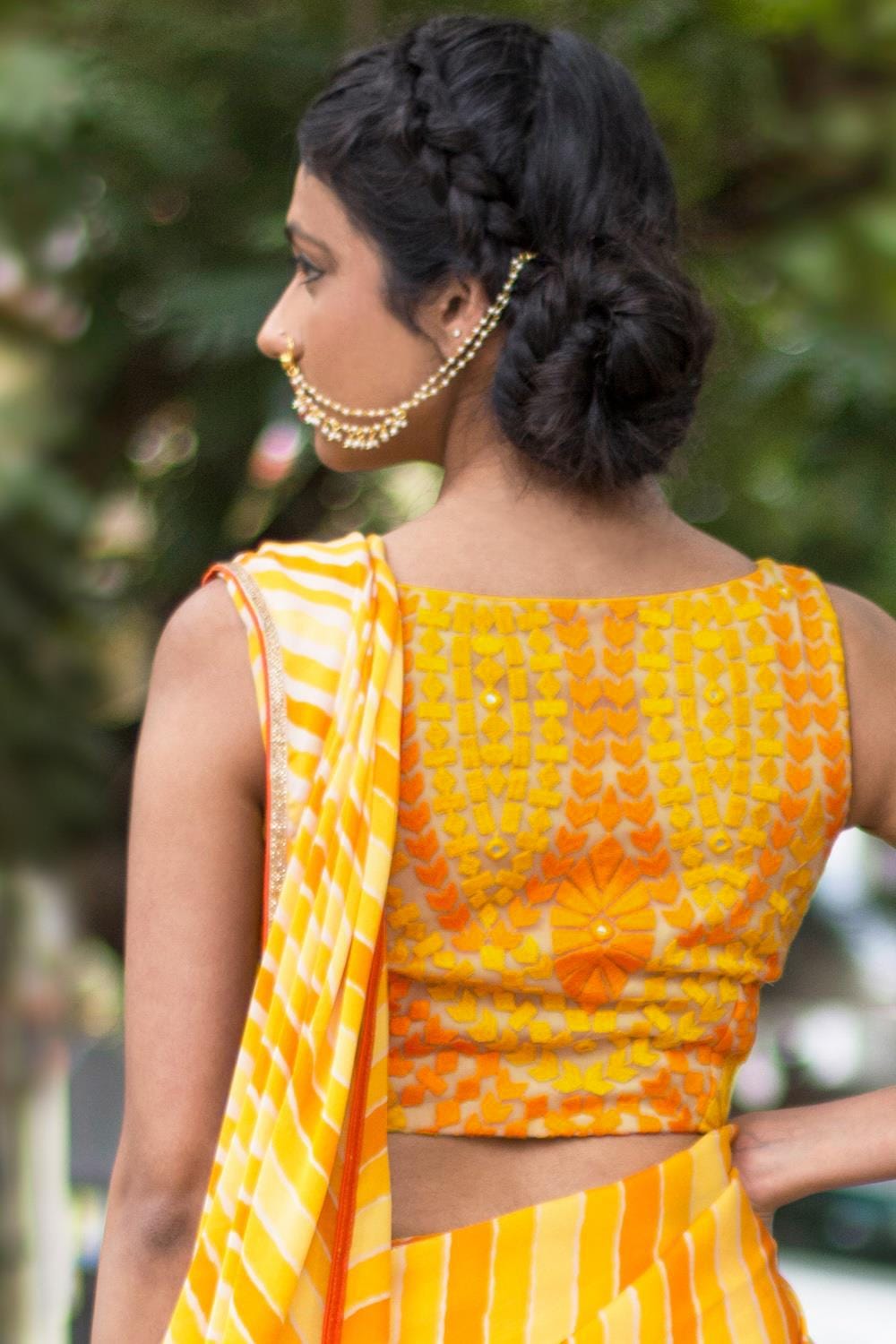 Yellow threadwork boatneck blouse