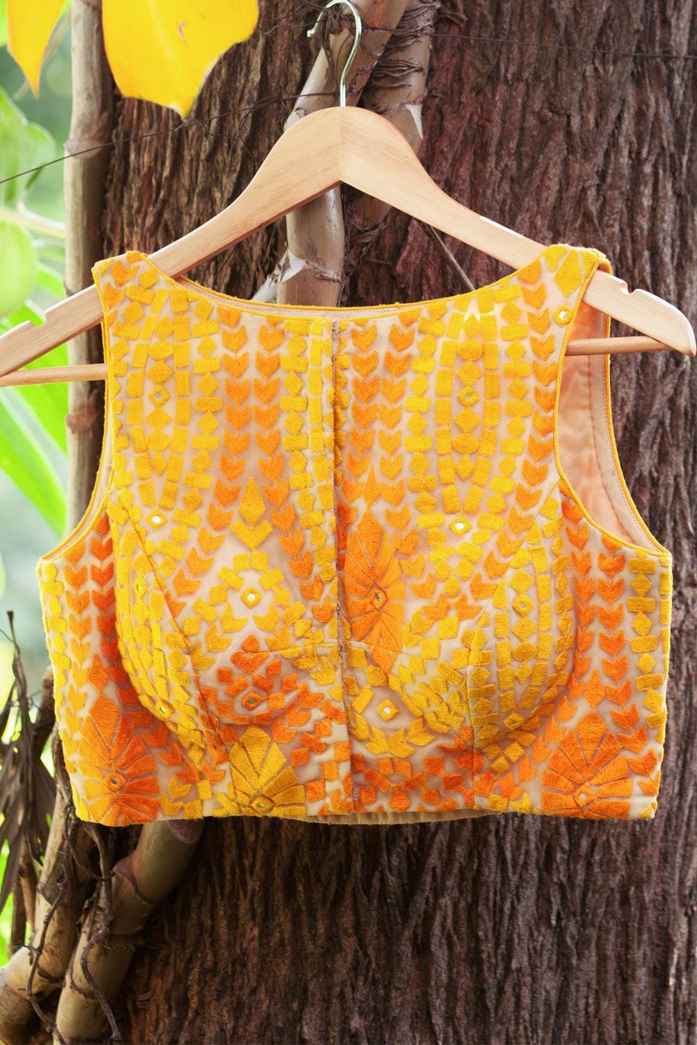 Yellow threadwork boatneck blouse