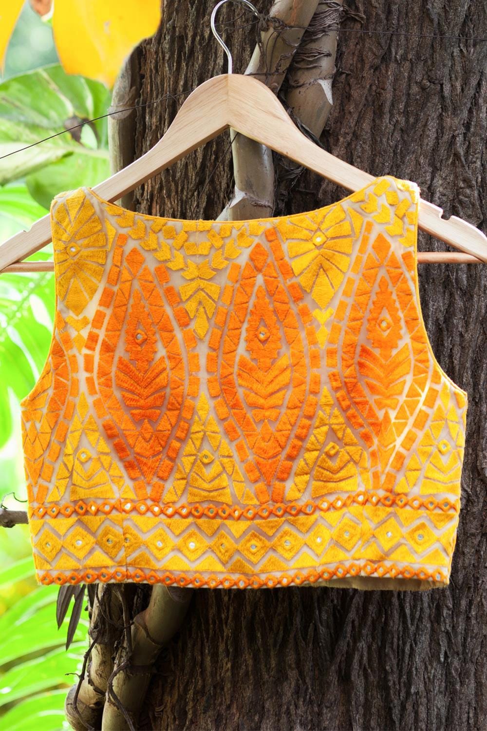 Yellow threadwork boatneck blouse
