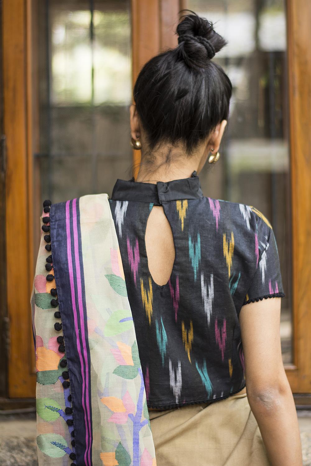 Black and multicolour Ikat blouse