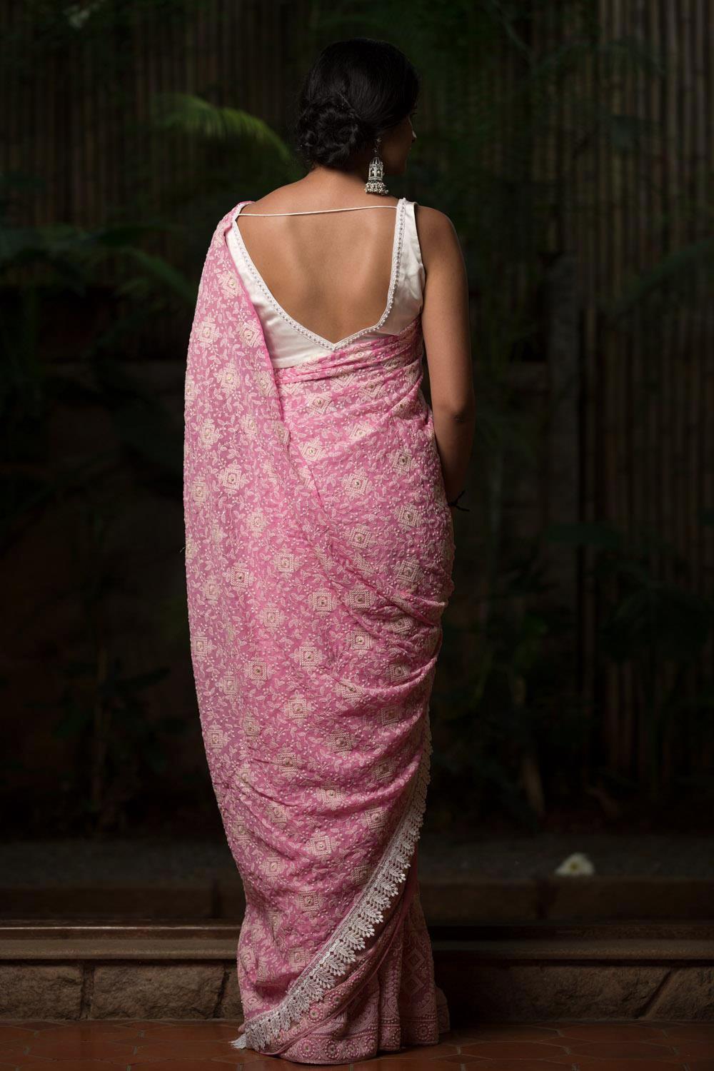 Pink chikankari inspired georgette saree