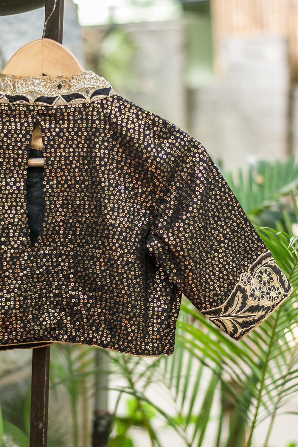 Black georgette sequin chinese collar blouse