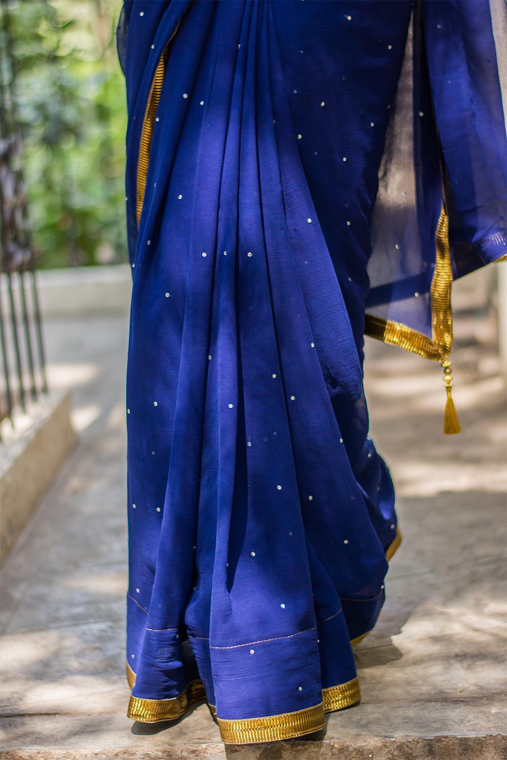 Royal blue georgette saree with stone work