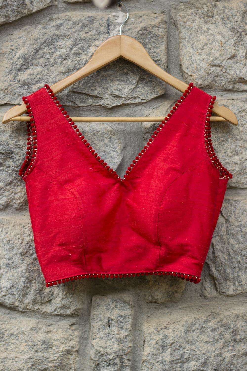 Red raw silk blouse - House of Blouse