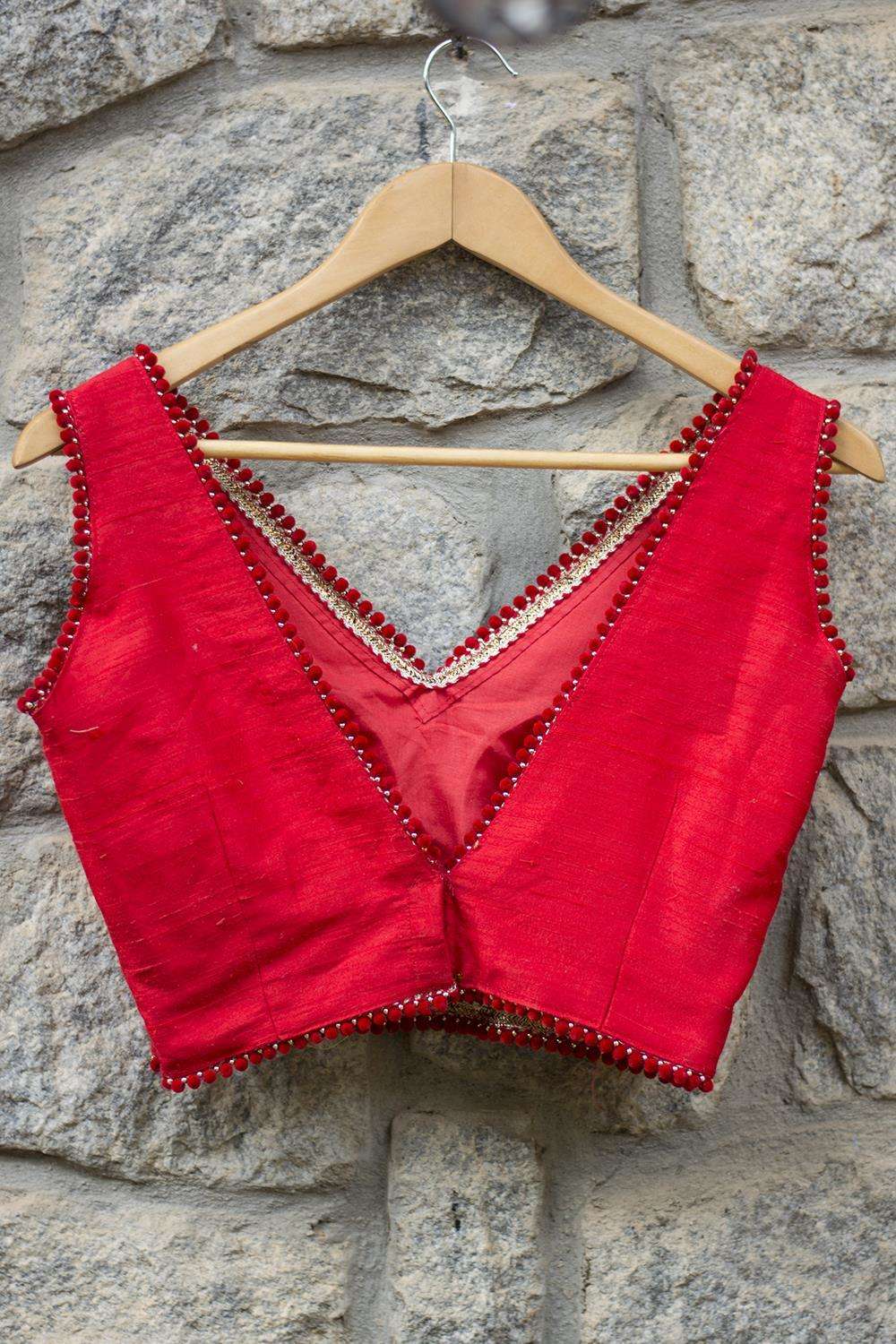 Red raw silk blouse - House of Blouse