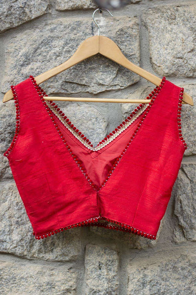 Red raw silk blouse